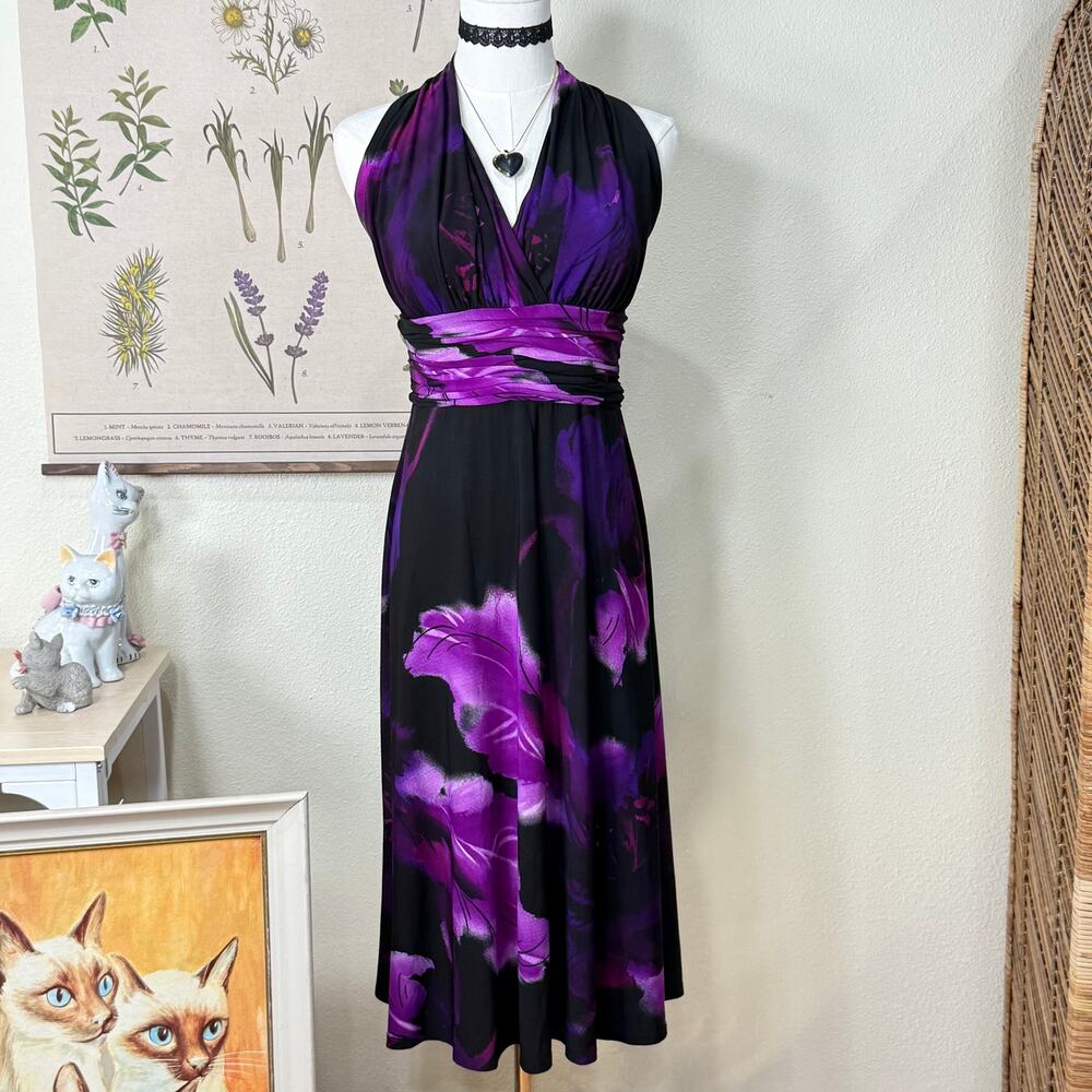 Y2k Ruched Purple Floral Dress Witchy Whimsigoth Dark Fairy Romantic 2010s 4